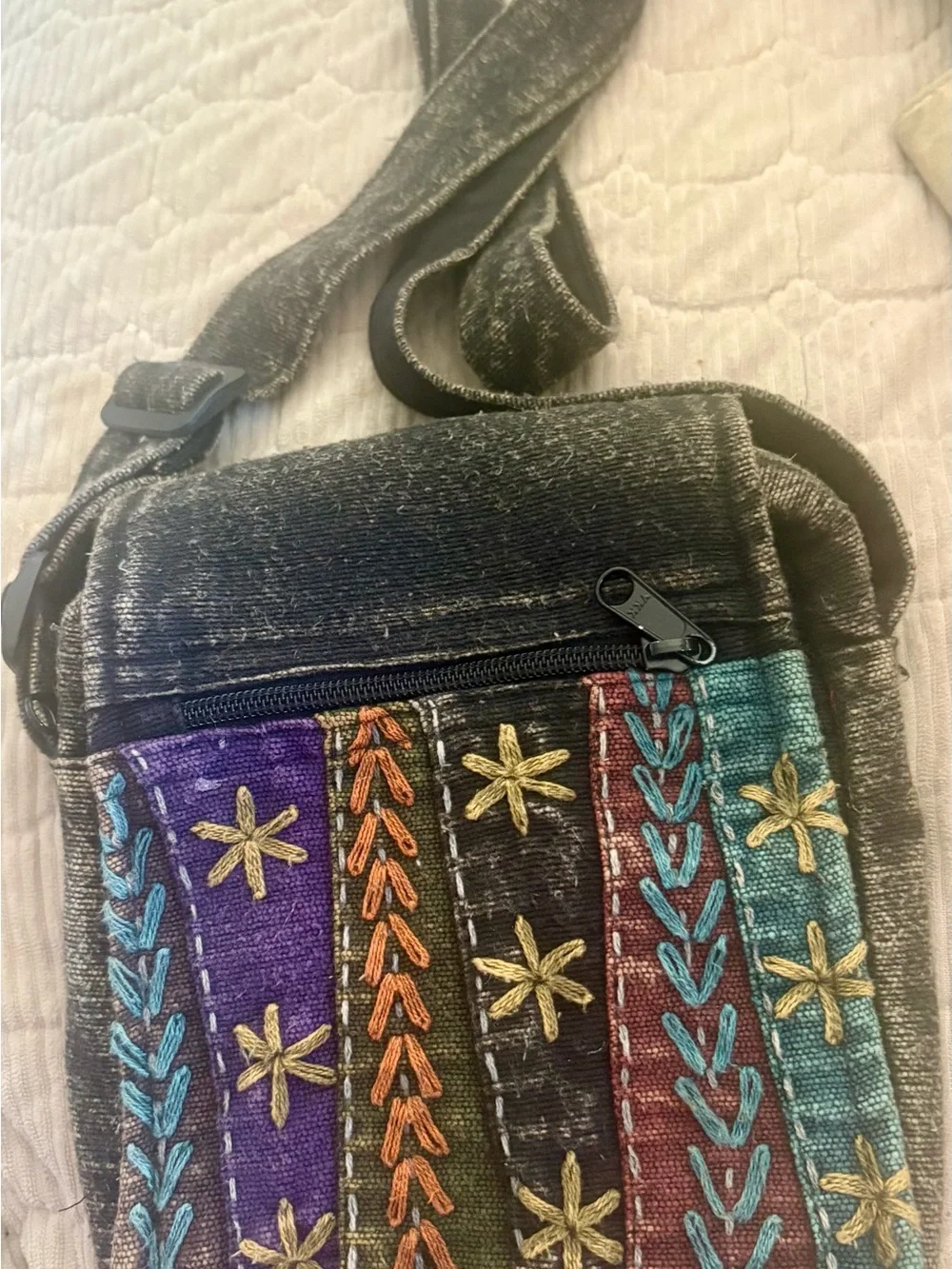 Embroidered Multicolor Boho Crossbody Bag - Casual Accent
